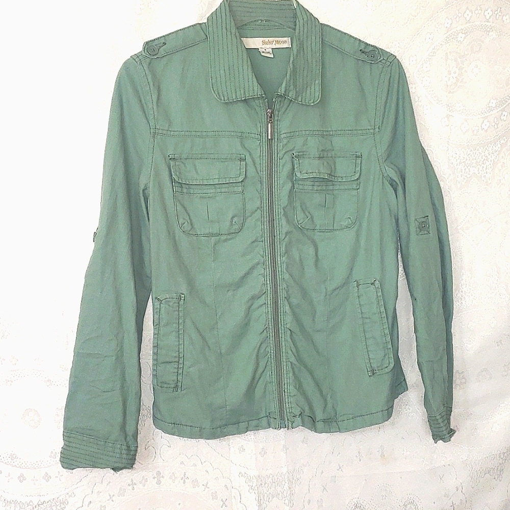 Sister Moon green zip up lightweight shirt jacket